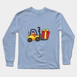 cute forklift lifting a giant box gift Long Sleeve T-Shirt